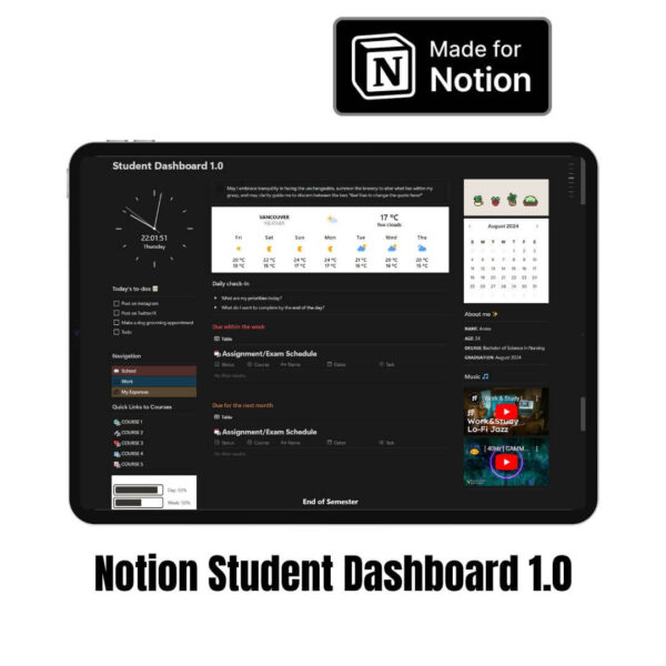 Notion Student Dashboard 1.0