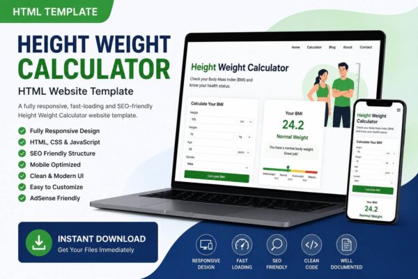 Height Weight Calculator HTML Website Template