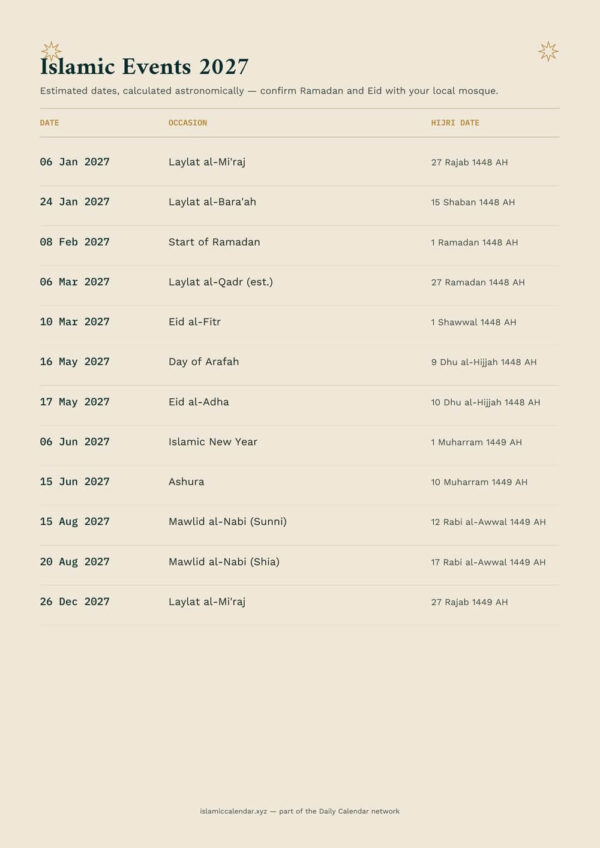 Islamic Calendar 2027 - 3