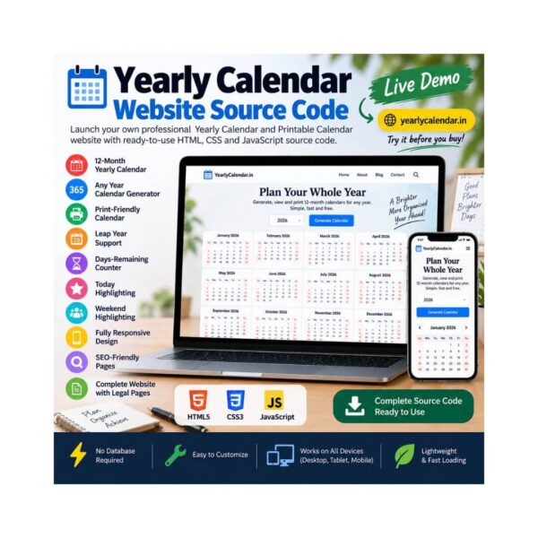 Yearly Calendar Website Source Code